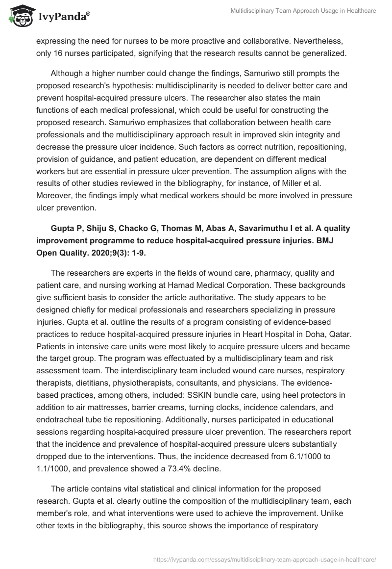 Multidisciplinary Team Approach Usage in Healthcare. Page 2