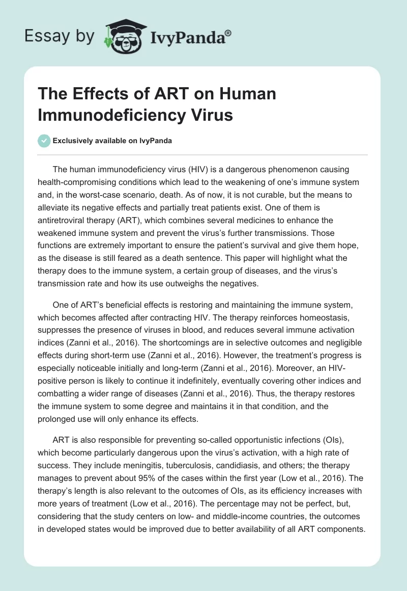 The Effects of ART on Human Immunodeficiency Virus. Page 1