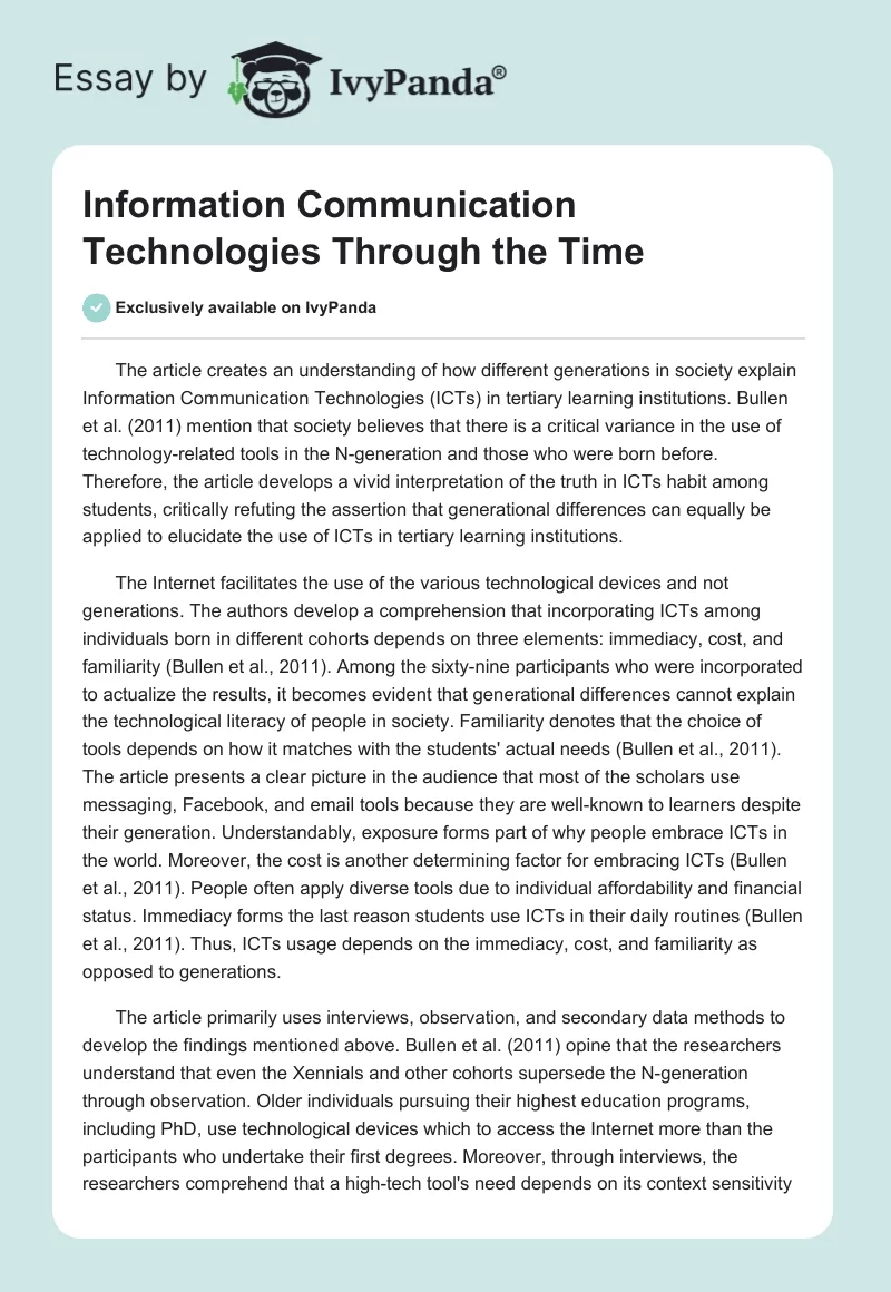 Information Communication Technologies Through the Time. Page 1