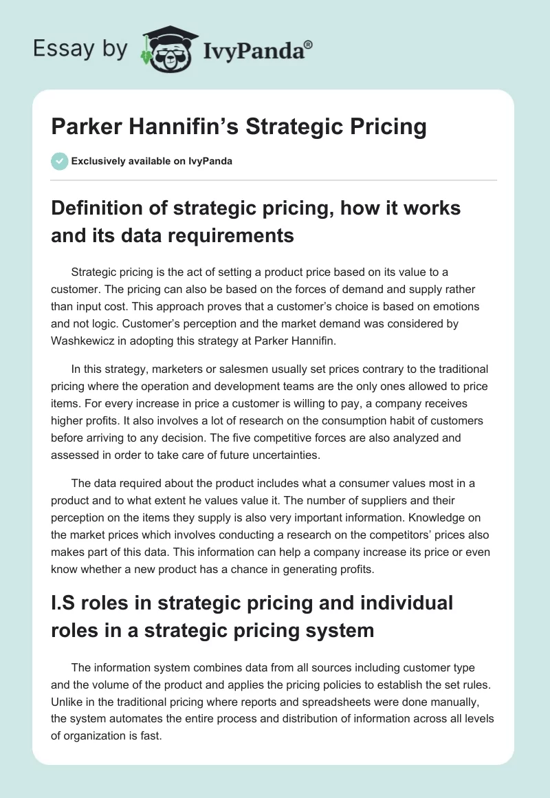 Parker Hannifin’s Strategic Pricing. Page 1