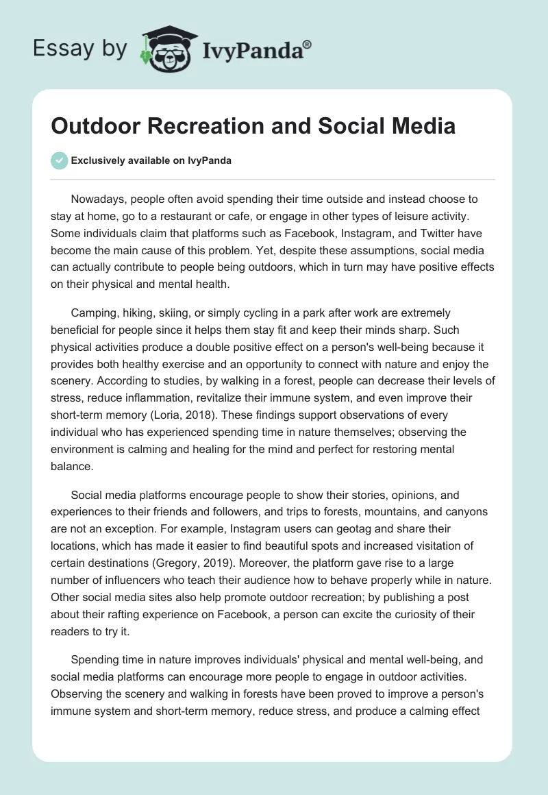 Outdoor Recreation and Social Media. Page 1
