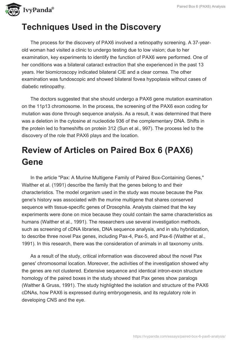 Paired Box 6 (PAX6) Analysis. Page 2