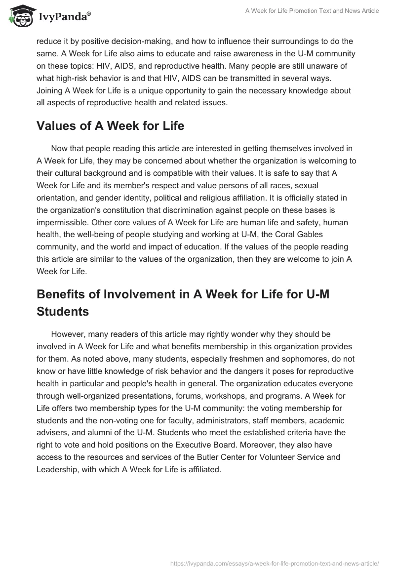 A Week for Life Promotion Text and News Article. Page 2