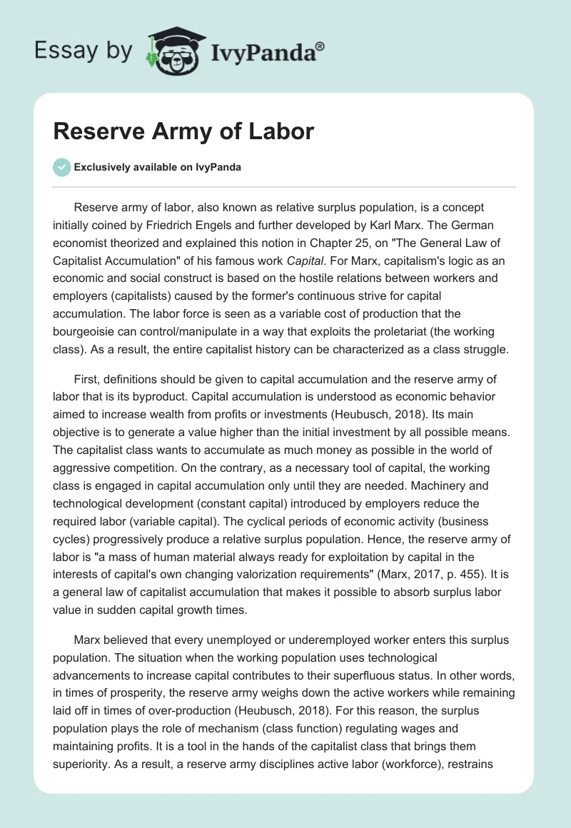 Reserve Army of Labor. Page 1