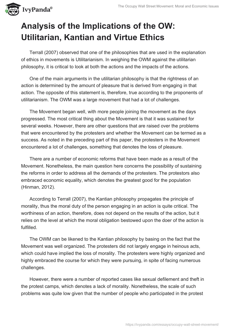 The Occupy Wall Street Movement: Moral and Economic Issues. Page 3