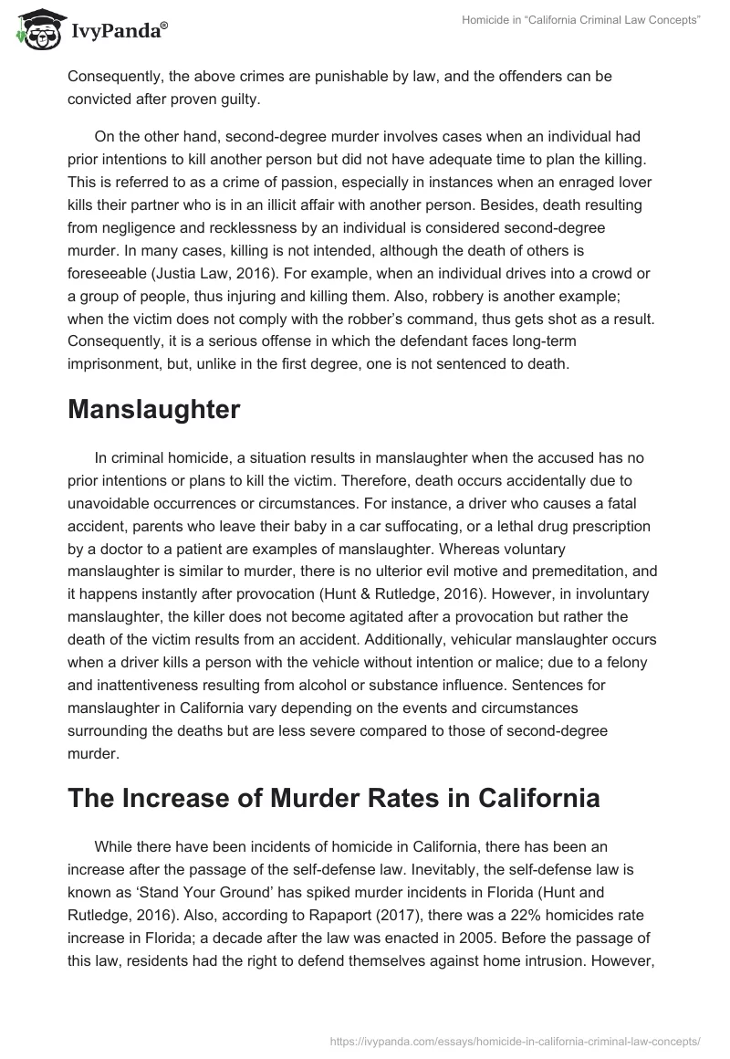 Homicide in “California Criminal Law Concepts”. Page 2