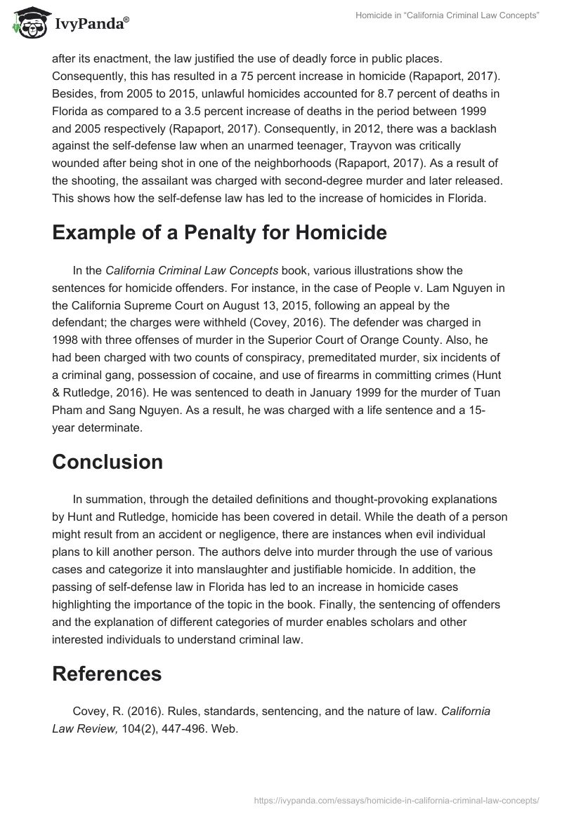 Homicide in “California Criminal Law Concepts”. Page 3