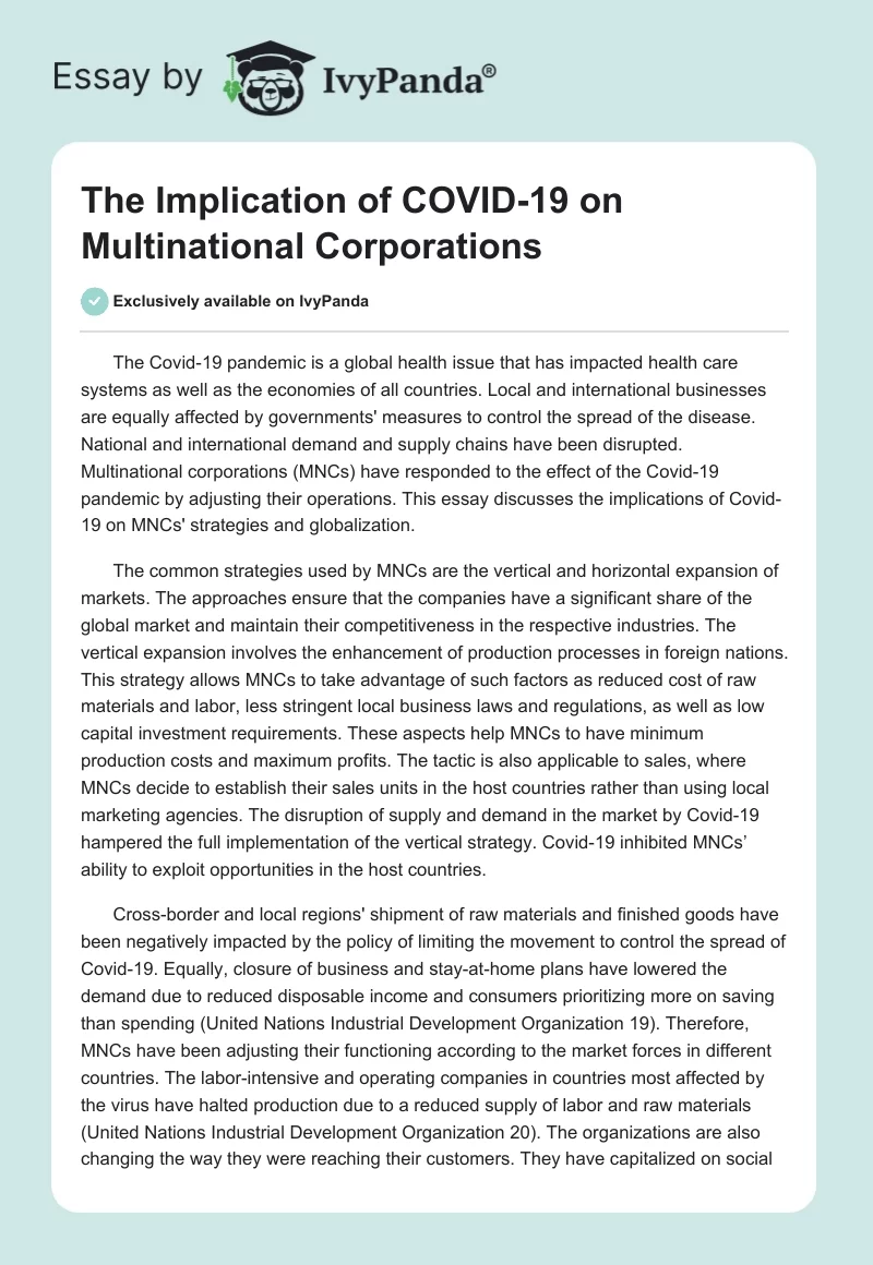 The Implication of COVID-19 on Multinational Corporations. Page 1