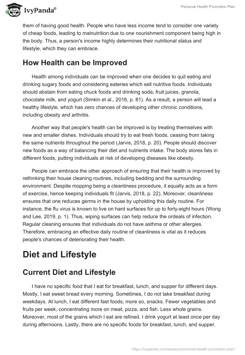 Personal Health Promotion Plan. Page 2