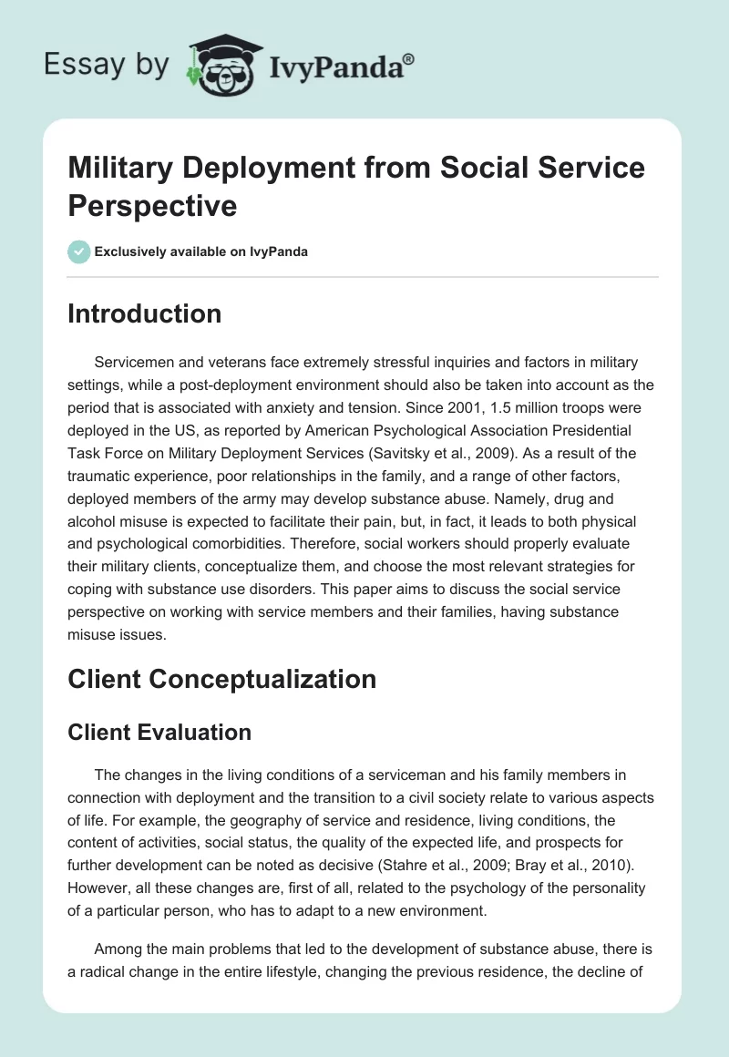 Military Deployment From Social Service Perspective. Page 1