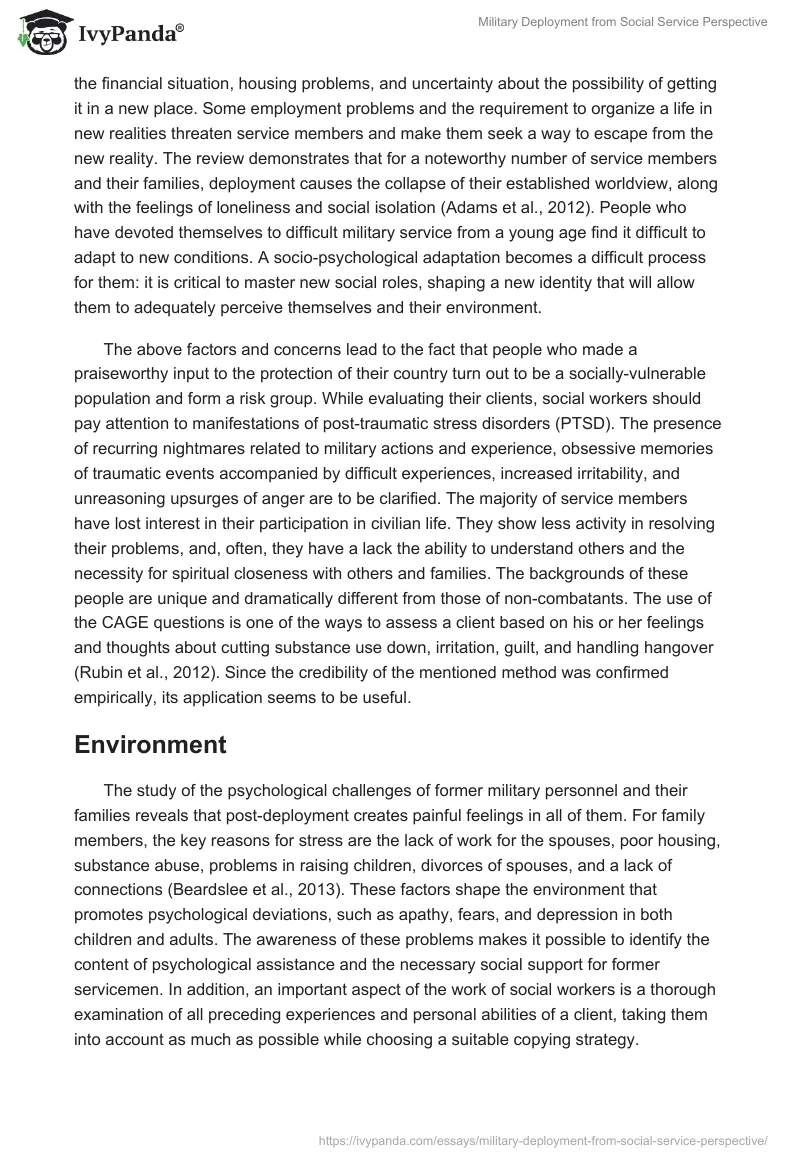 Military Deployment From Social Service Perspective. Page 2