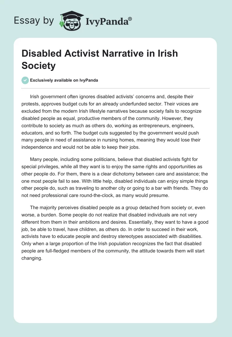 Disabled Activist Narrative in Irish Society. Page 1