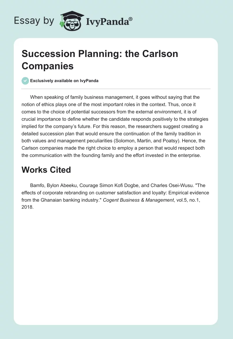 Succession Planning: the Carlson Companies. Page 1
