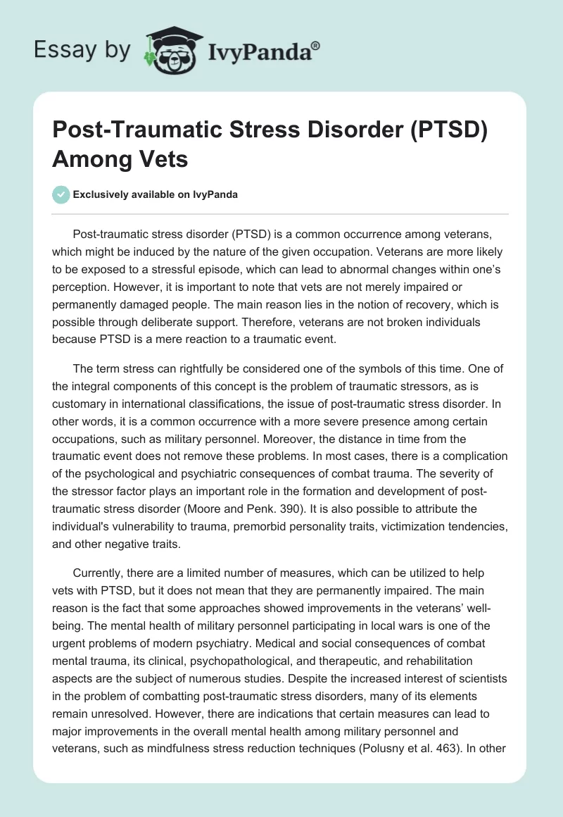 Post-Traumatic Stress Disorder (PTSD) Among Vets. Page 1