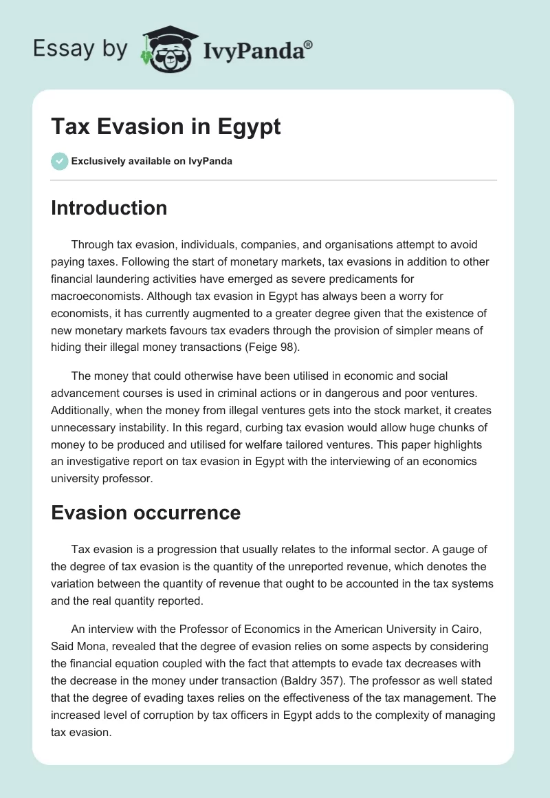 Tax Evasion in Egypt. Page 1