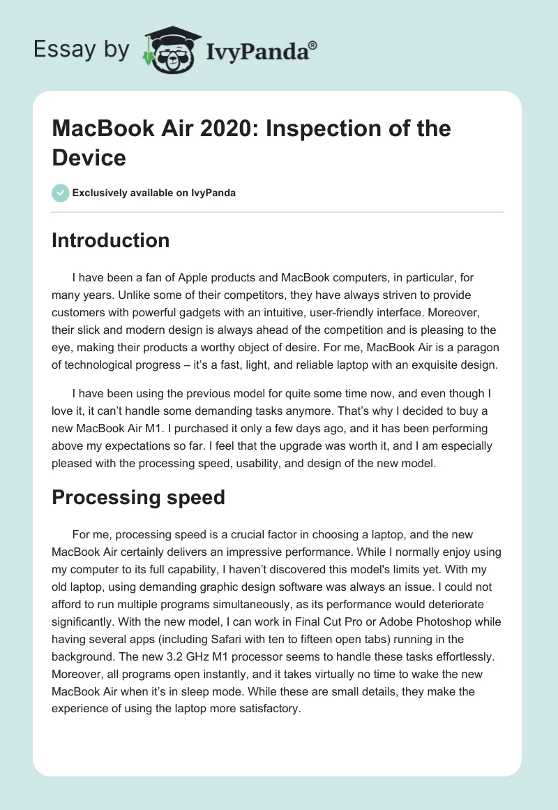 MacBook Air 2020: Inspection of the Device. Page 1