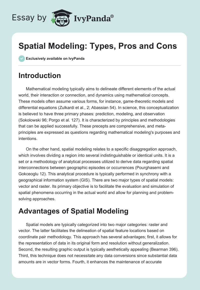 Spatial Modeling: Types, Pros and Cons. Page 1