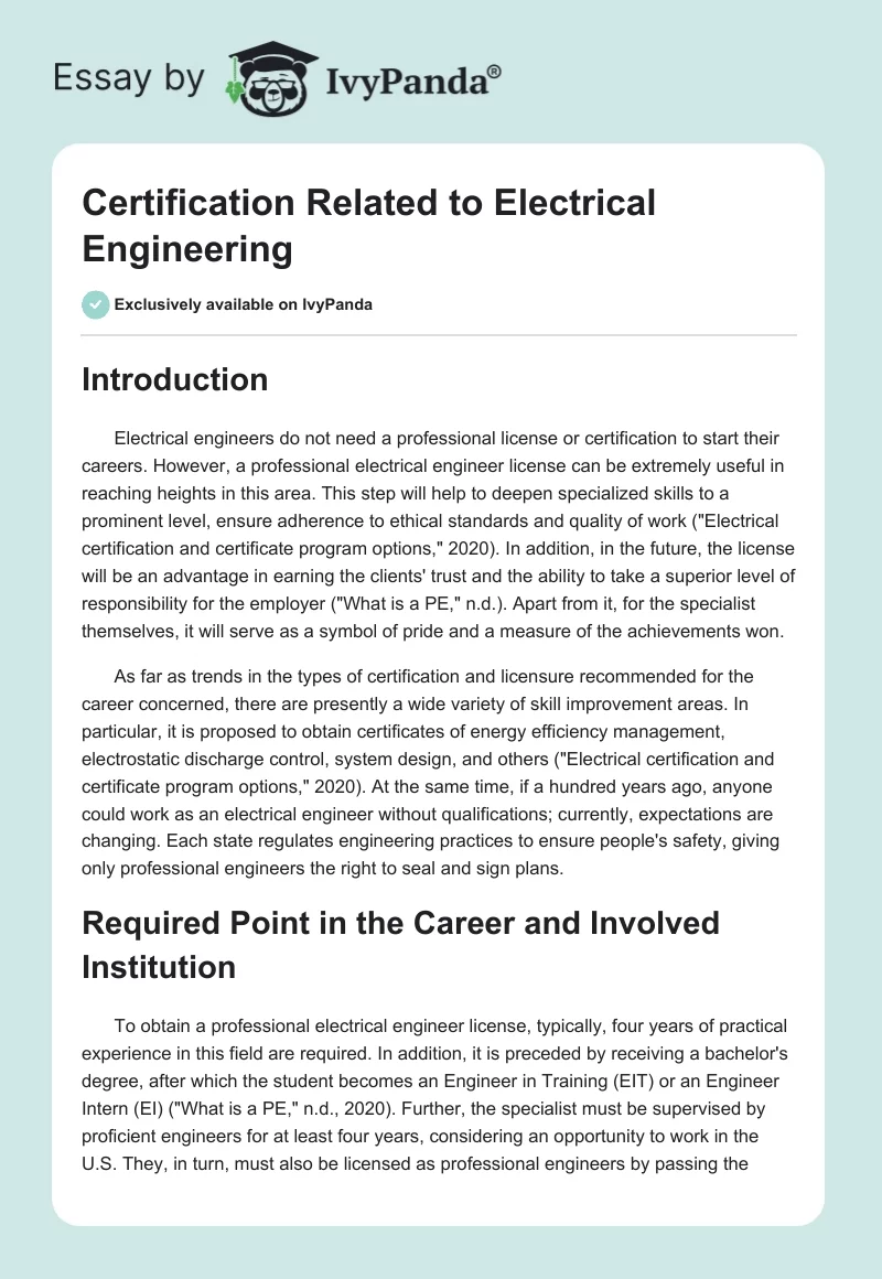 Certification Related to Electrical Engineering. Page 1