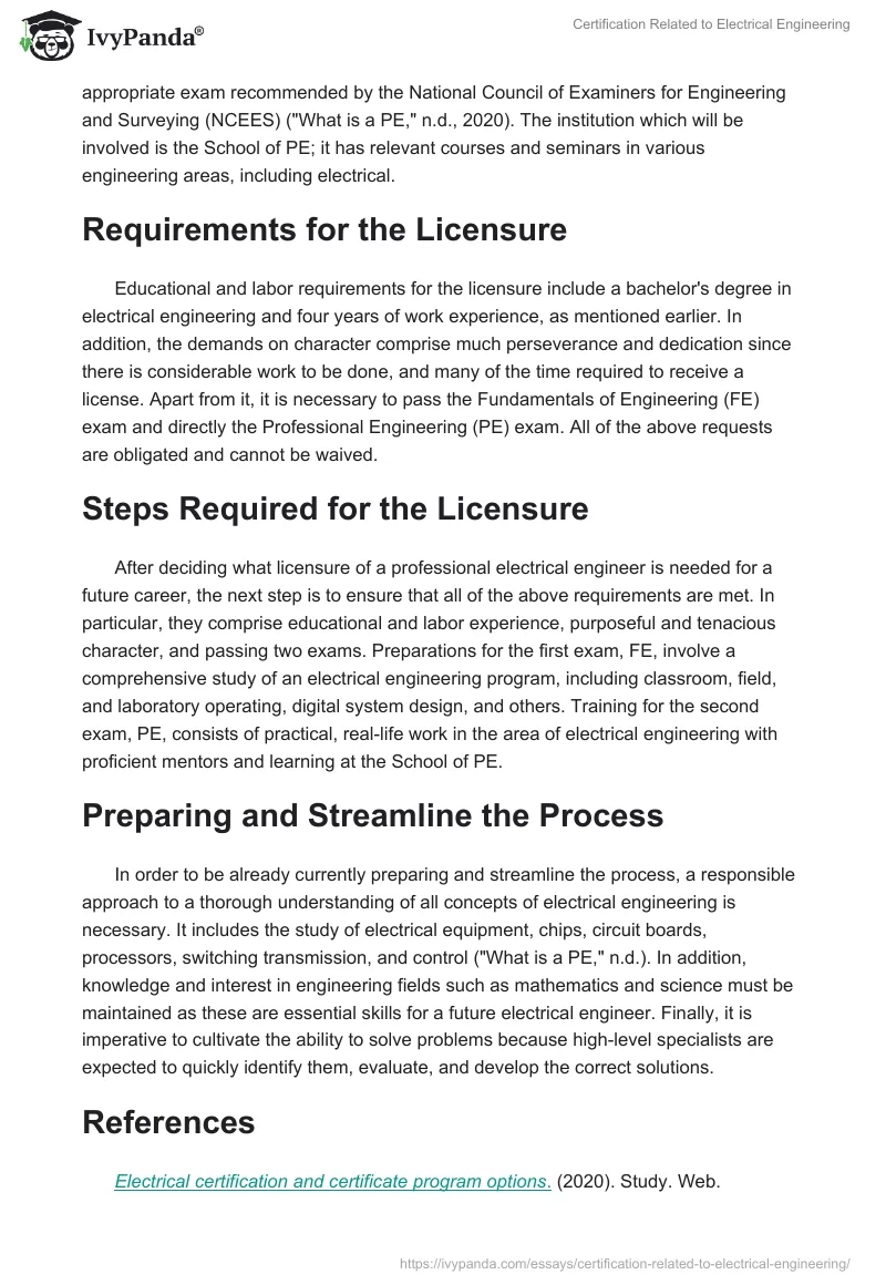Certification Related to Electrical Engineering. Page 2