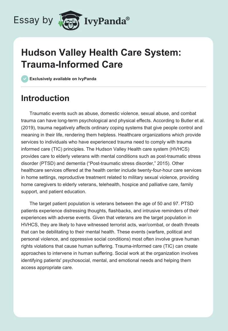 Hudson Valley Health Care System: Trauma-Informed Care. Page 1