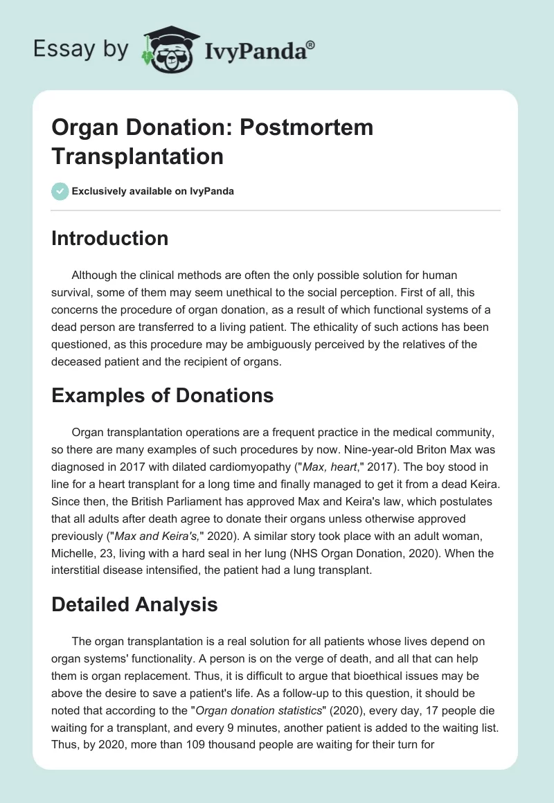 Organ Donation: Postmortem Transplantation. Page 1