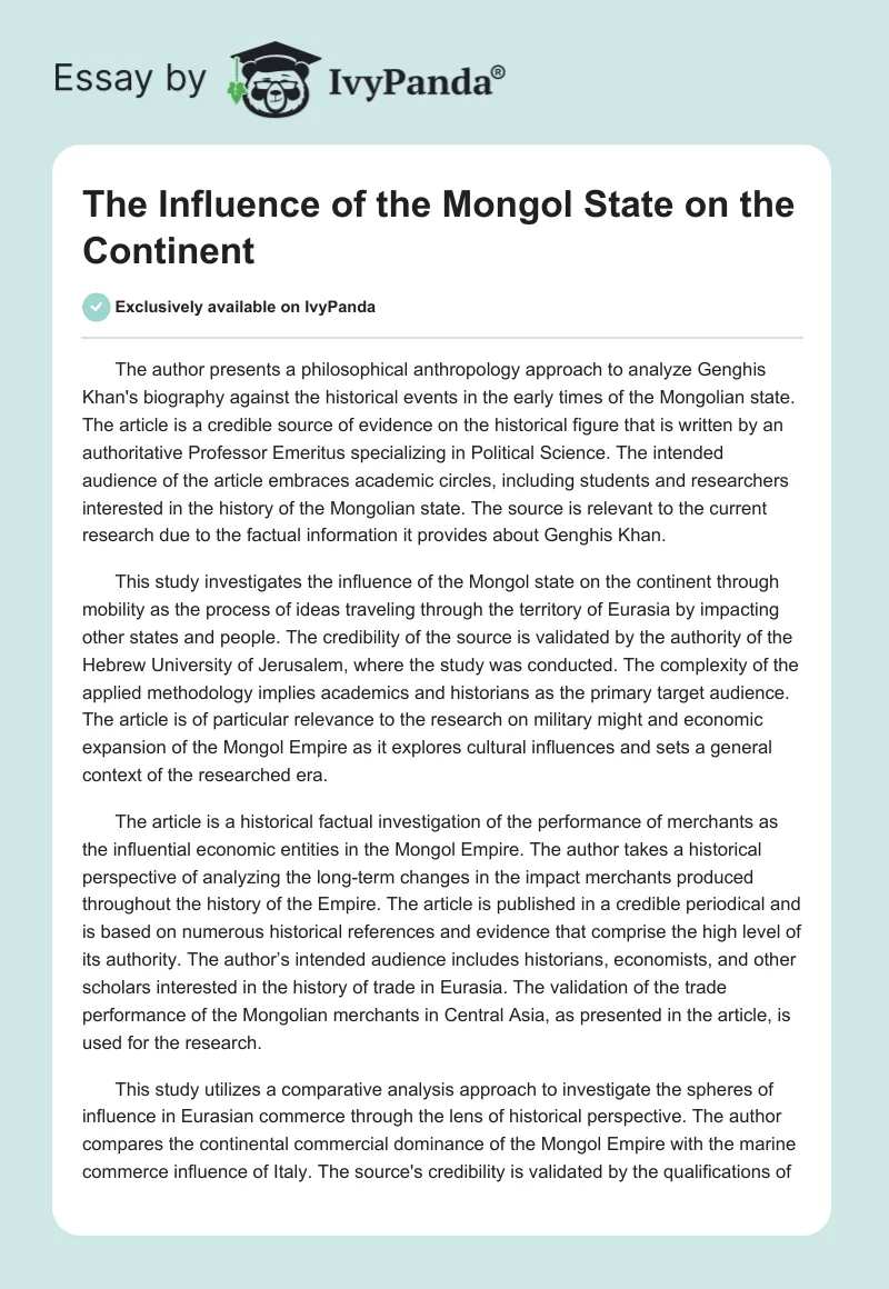 The Influence of the Mongol State on the Continent. Page 1