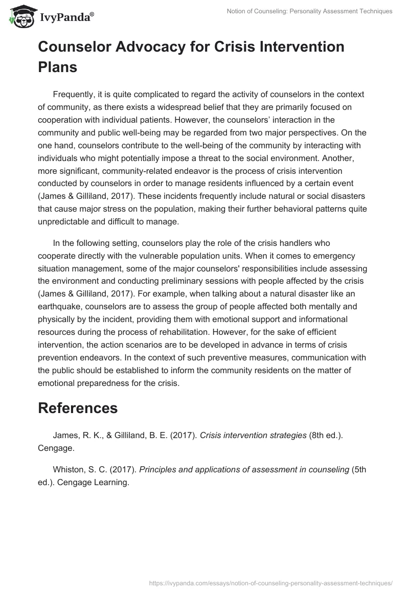 Notion of Counseling: Personality Assessment Techniques. Page 2