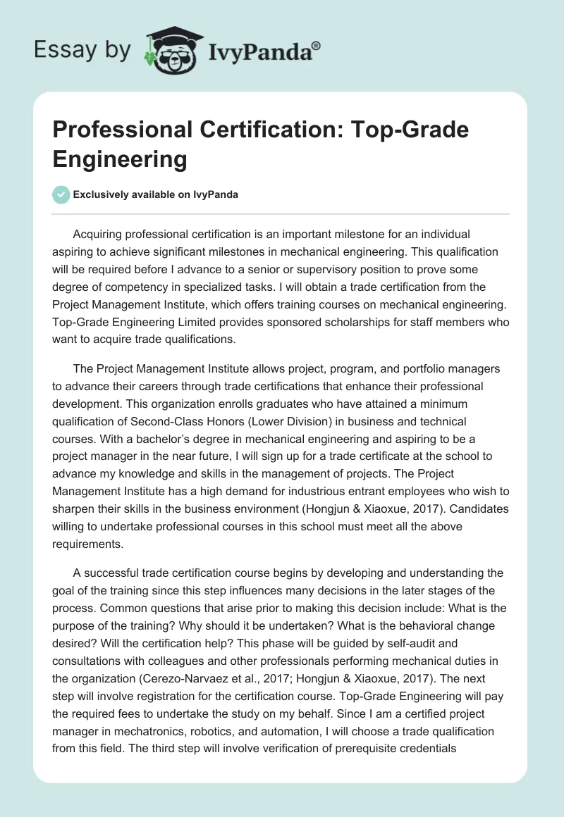 Professional Certification: Top-Grade Engineering. Page 1