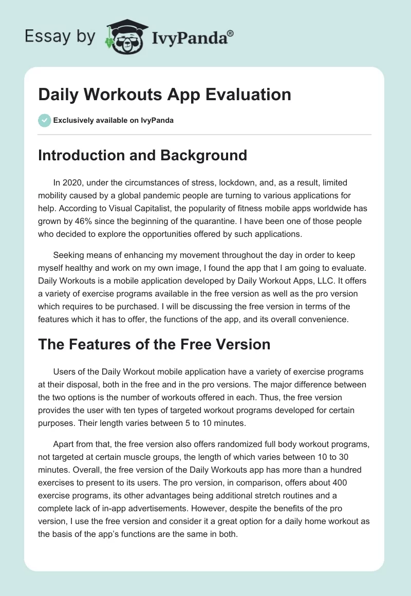 Daily Workouts App Evaluation. Page 1