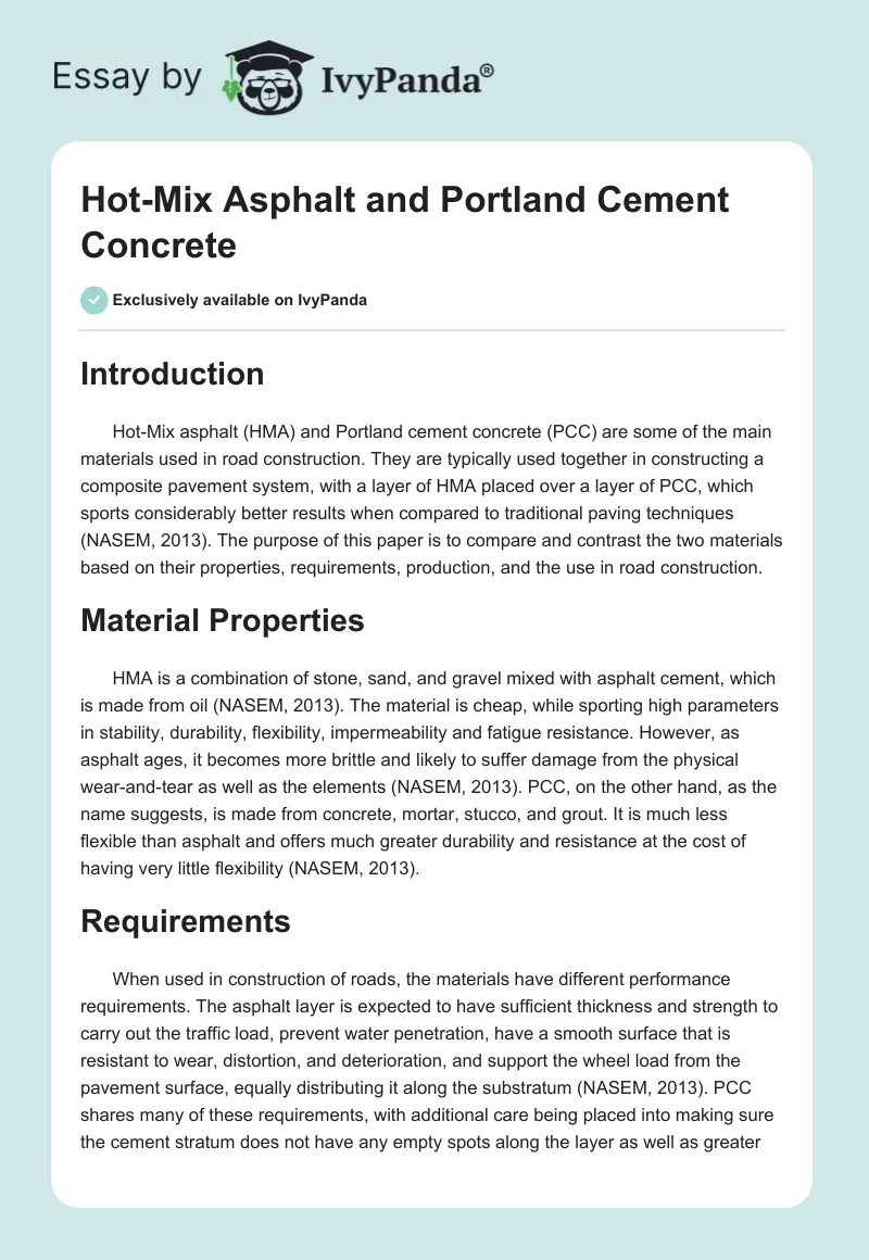 Hot-Mix Asphalt and Portland Cement Concrete. Page 1