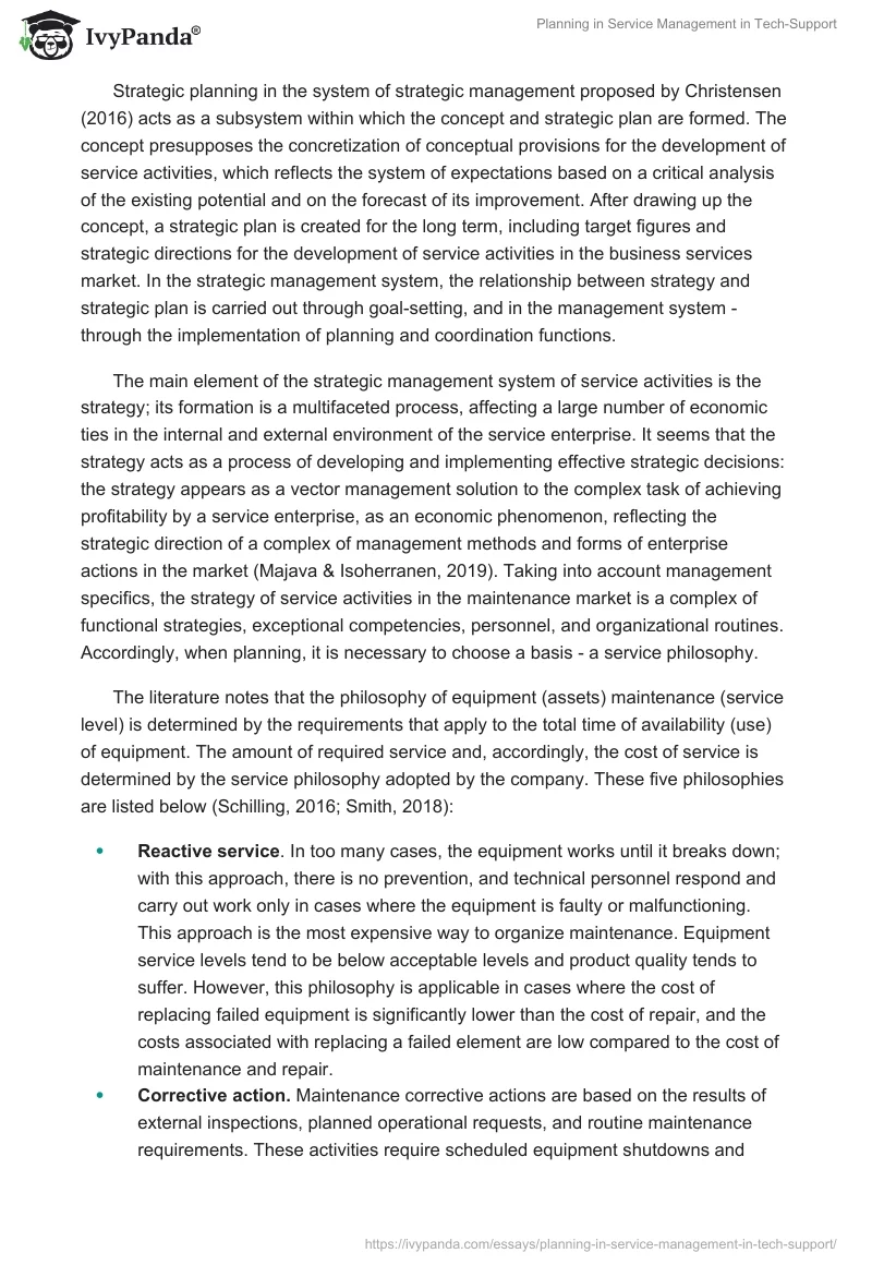 Planning in Service Management in Tech-Support. Page 2