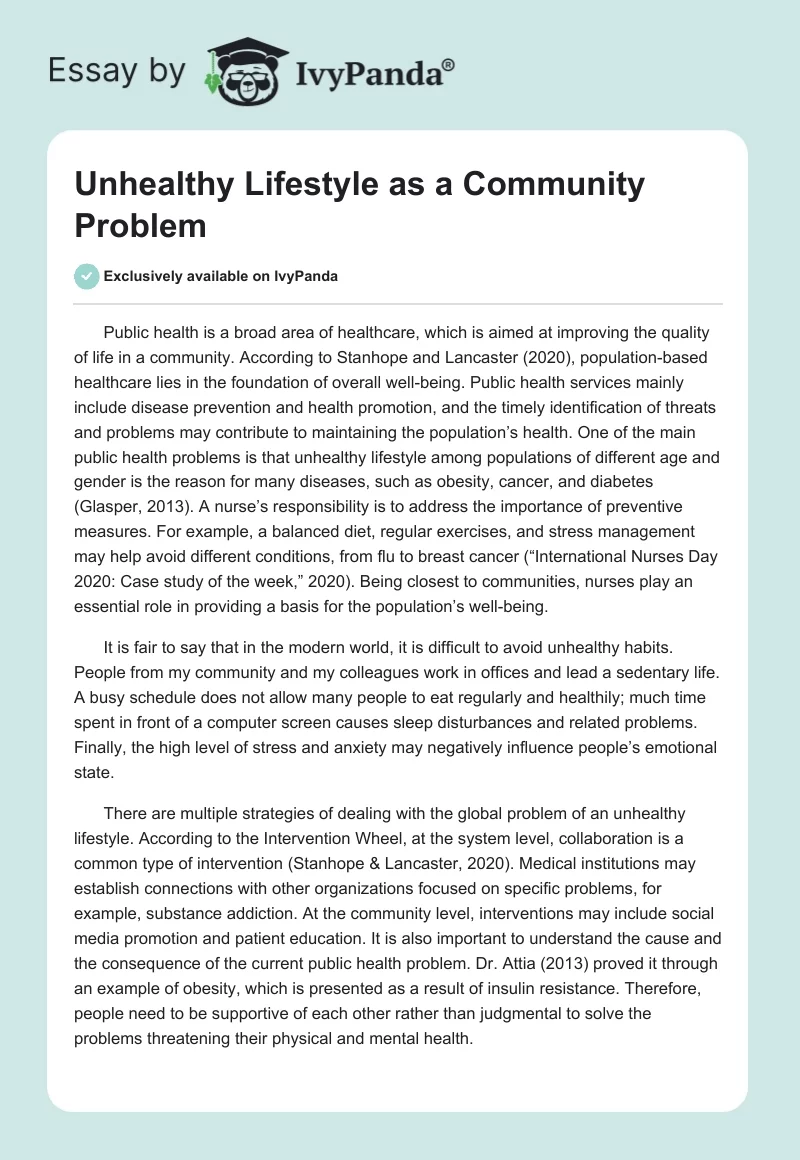 Unhealthy Lifestyle as a Community Problem. Page 1