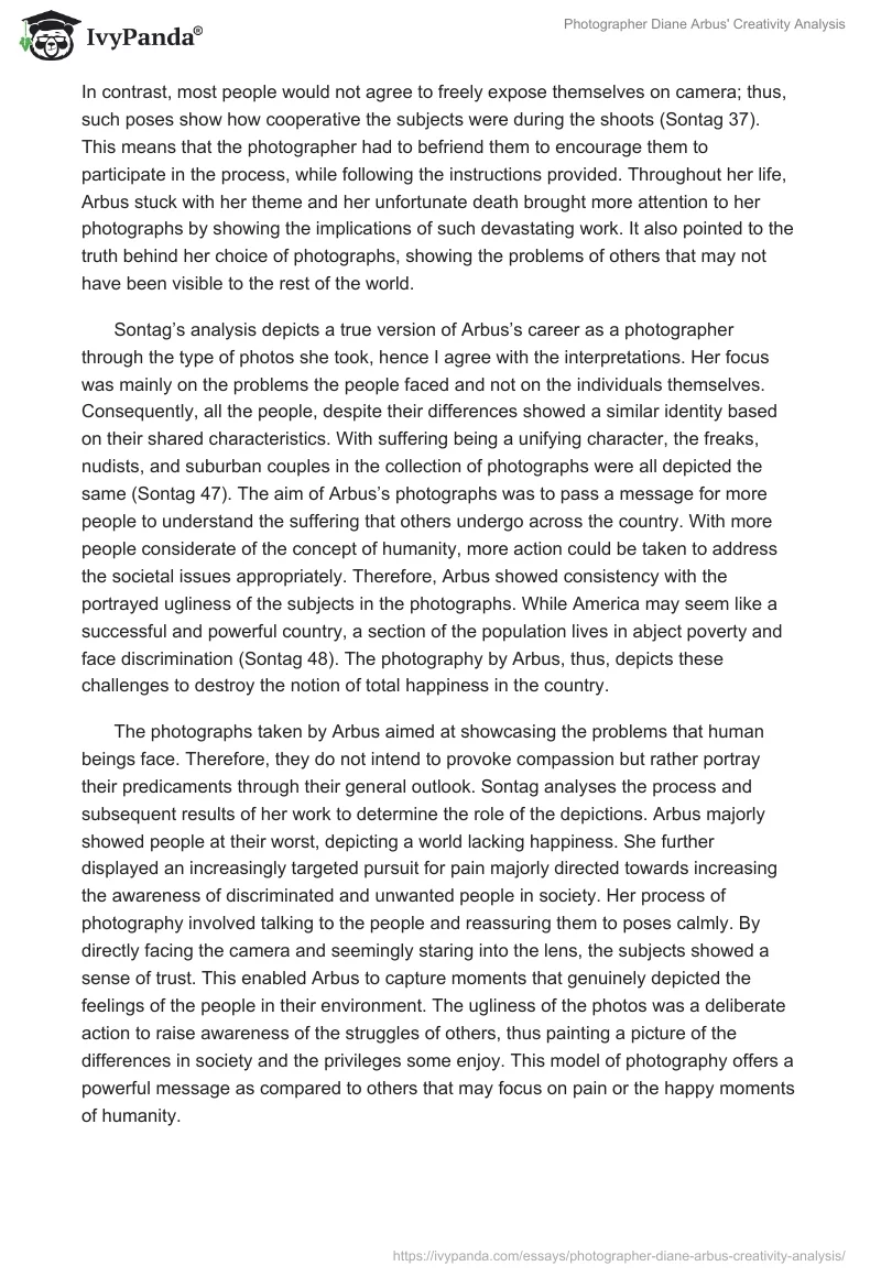 Photographer Diane Arbus' Creativity Analysis. Page 2