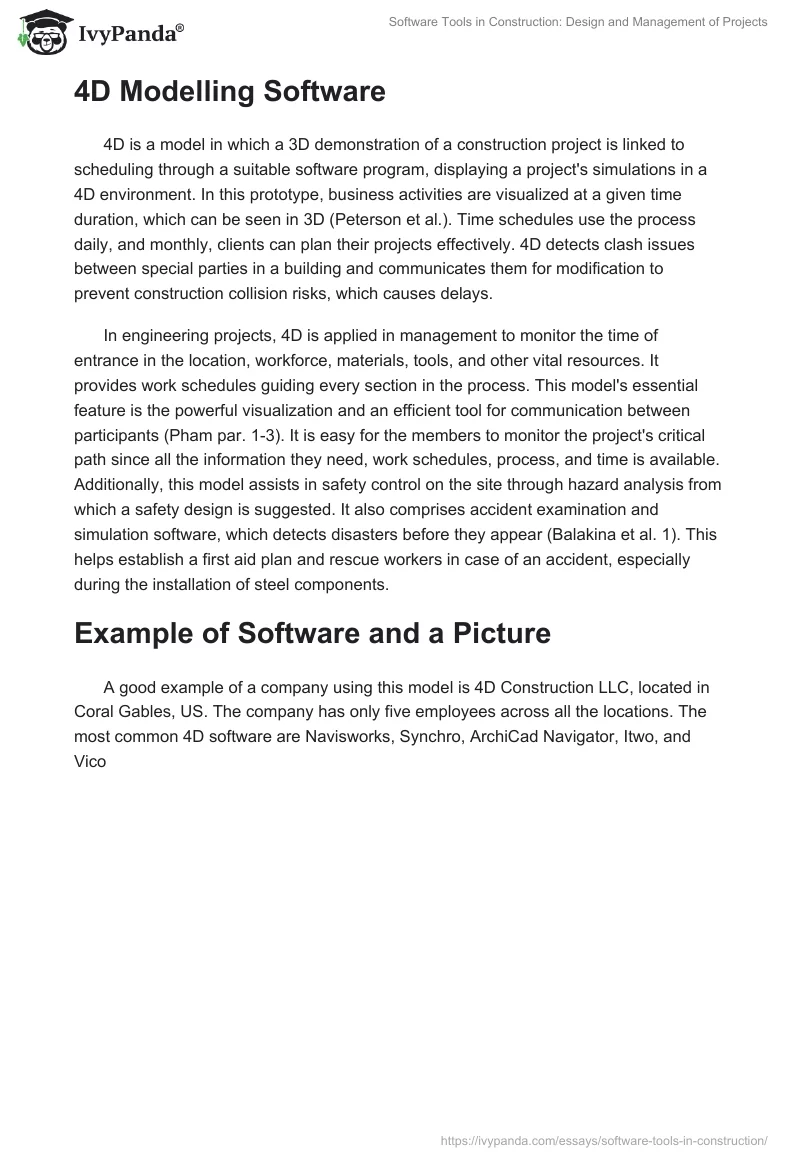 Software Tools in Construction: Design and Management of Projects. Page 4