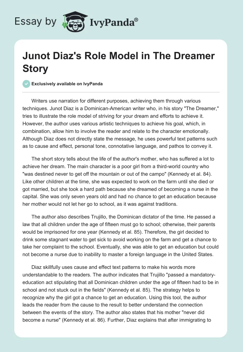 Junot Diaz's Role Model in "The Dreamer" Story. Page 1