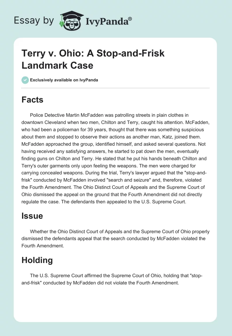 Terry v. Ohio: A Stop-and-Frisk Landmark Case. Page 1