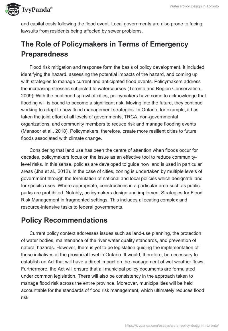 Water Policy Design in Toronto. Page 3