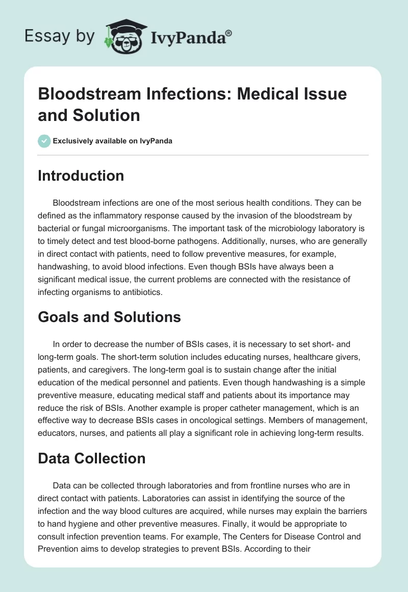 Bloodstream Infections: Medical Issue and Solution. Page 1