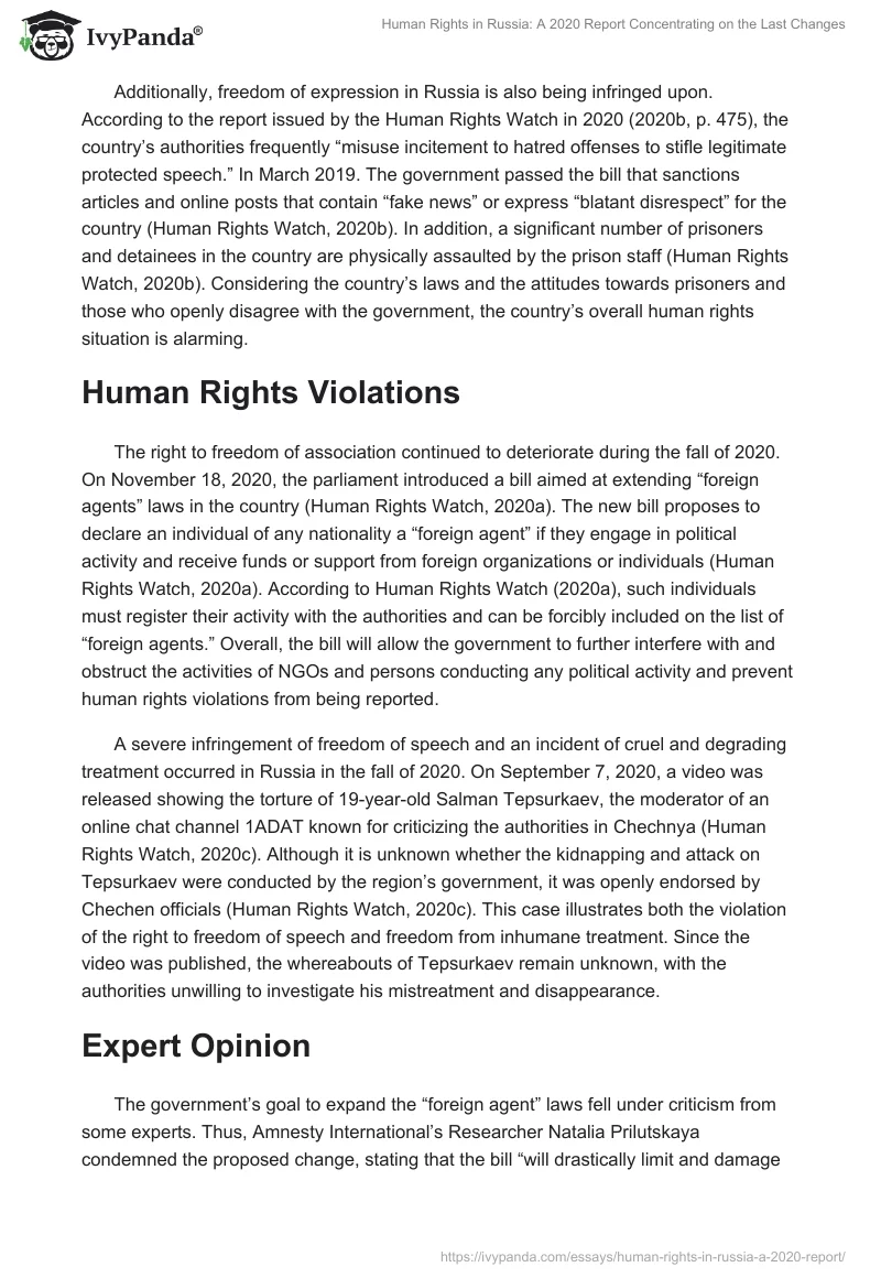 Human Rights in Russia: A 2020 Report Concentrating on the Last Changes. Page 2