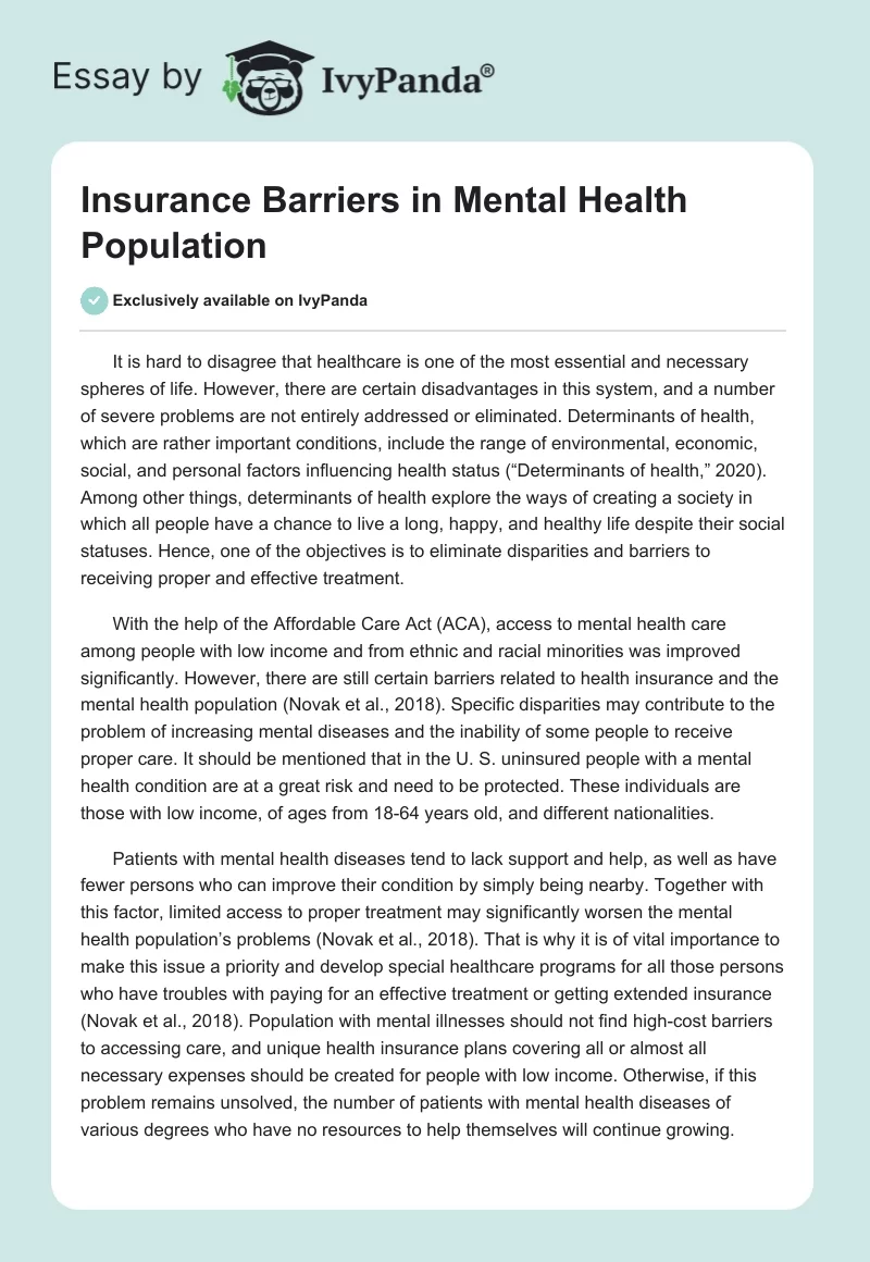 Insurance Barriers in Mental Health Population. Page 1