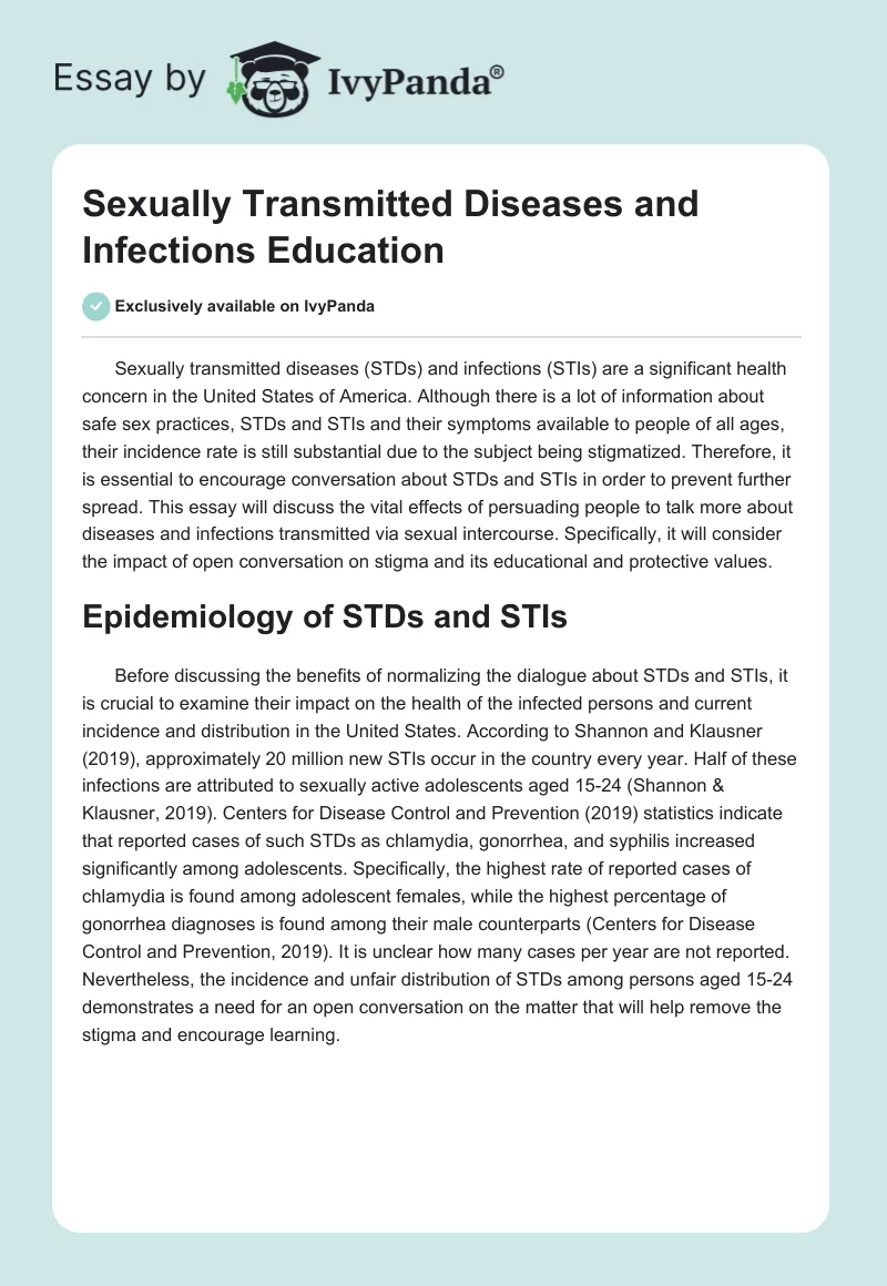 Sexually Transmitted Diseases and Infections Education. Page 1