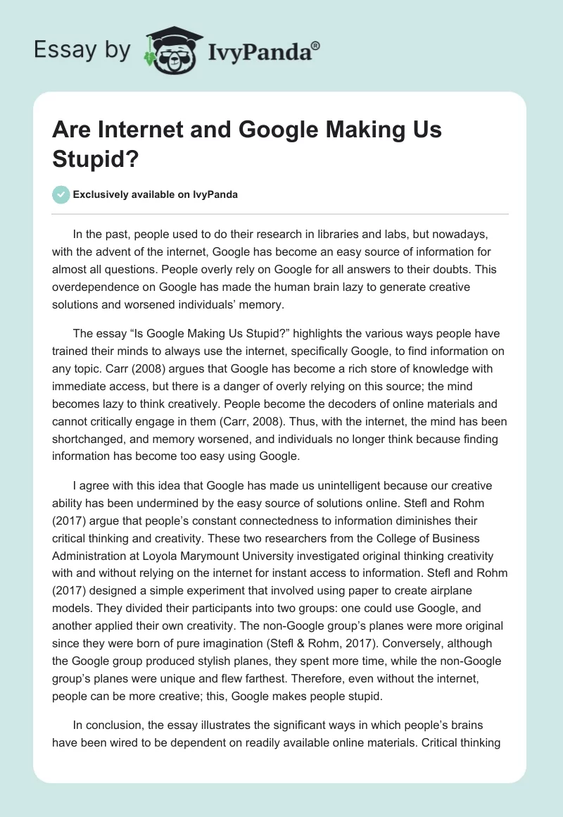 Are Internet and Google Making Us Stupid?. Page 1