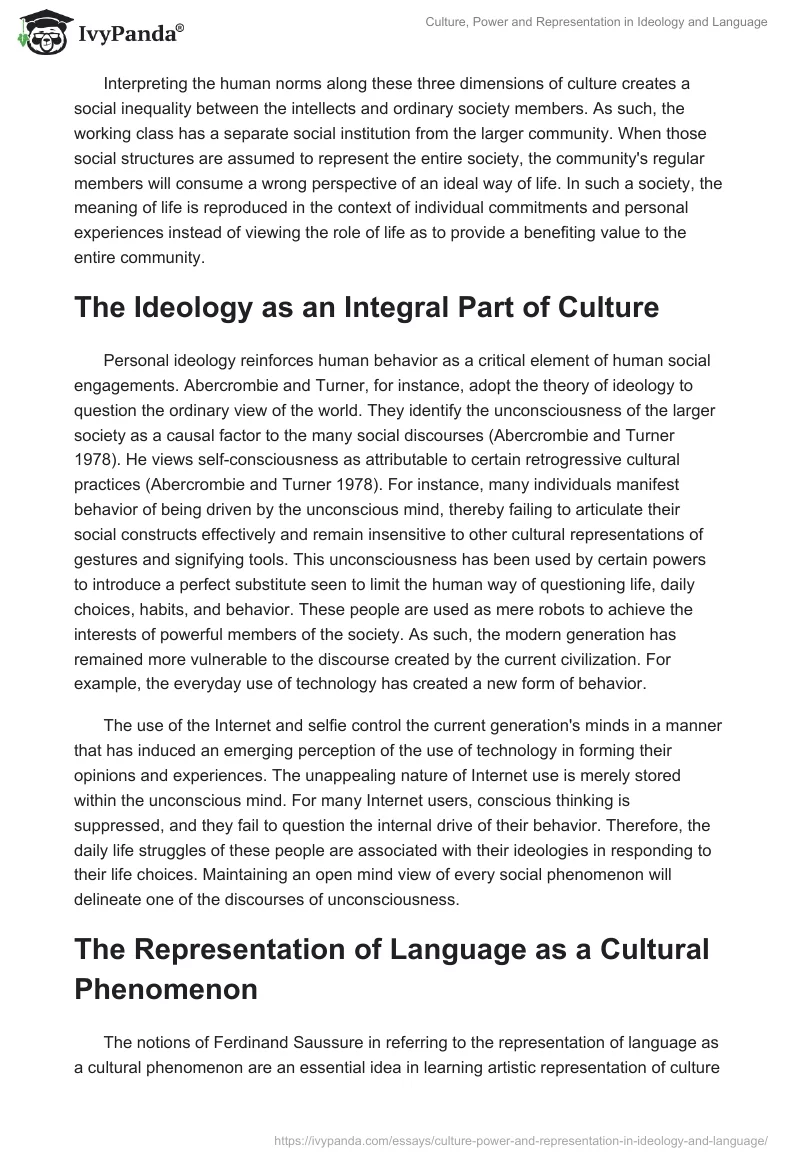 Culture, Power and Representation in Ideology and Language. Page 2