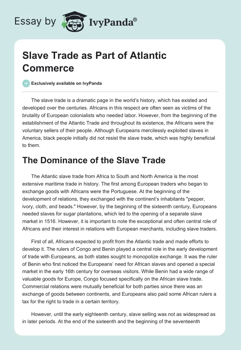 Slave Trade as Part of Atlantic Commerce. Page 1