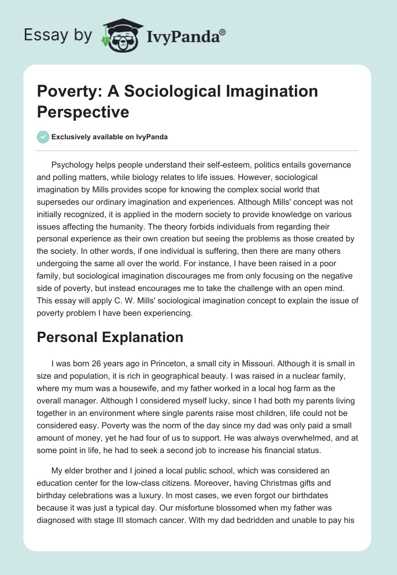 Poverty: A Sociological Imagination Perspective. Page 1