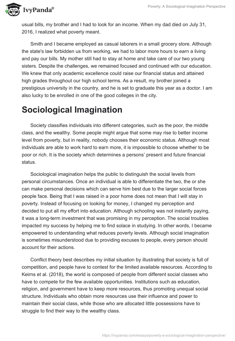 Poverty: A Sociological Imagination Perspective. Page 2