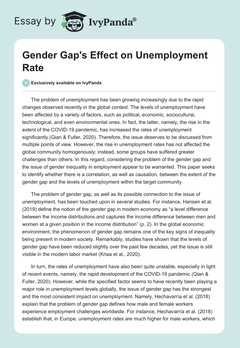 Gender Gap's Effect on Unemployment Rate. Page 1