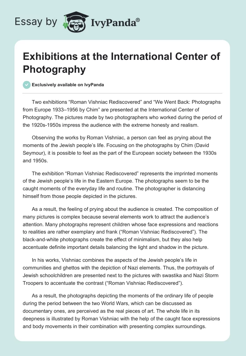 Exhibitions at the International Center of Photography. Page 1