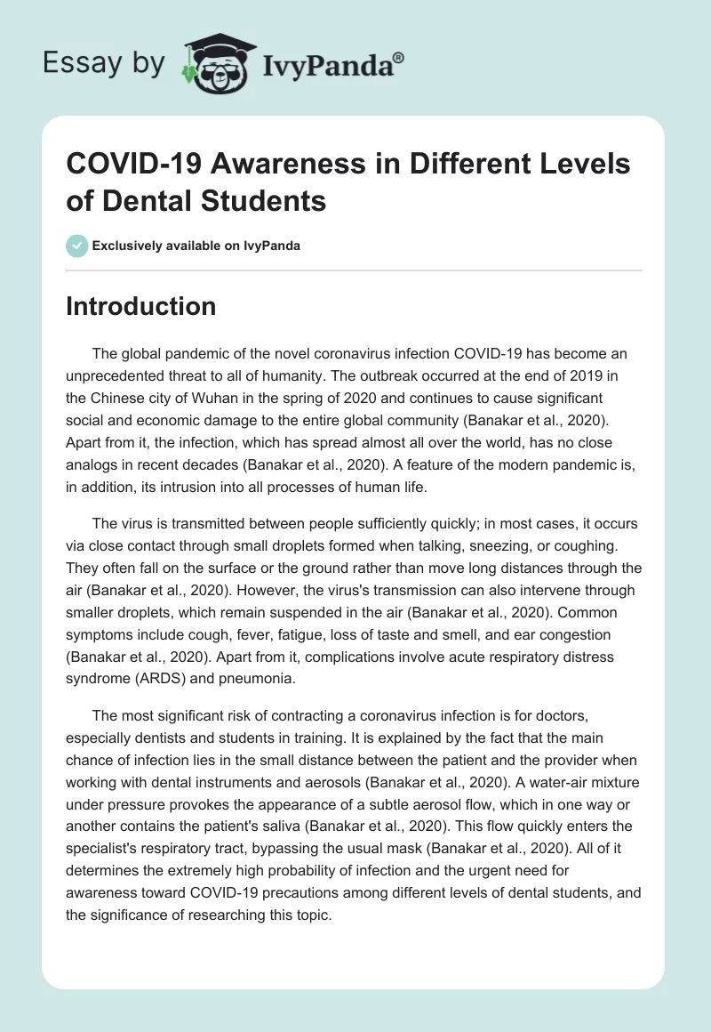 COVID-19 Awareness in Different Levels of Dental Students. Page 1