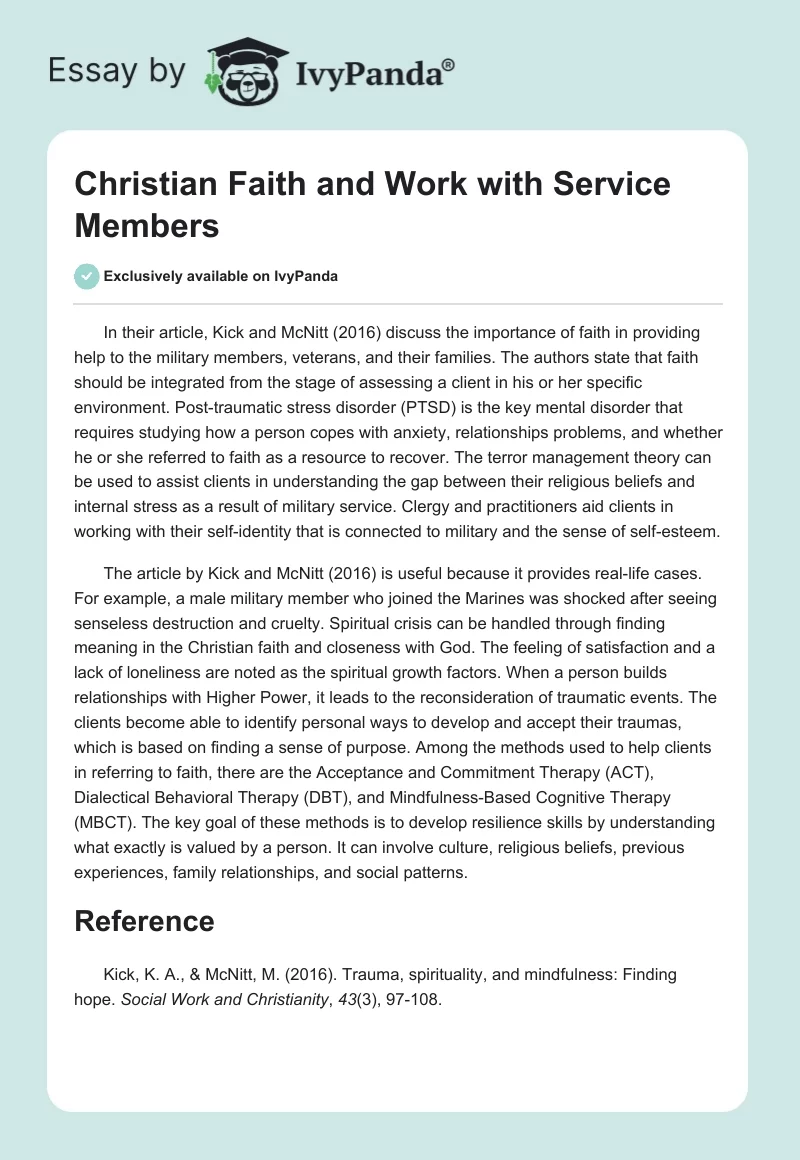 Christian Faith and Work With Service Members. Page 1
